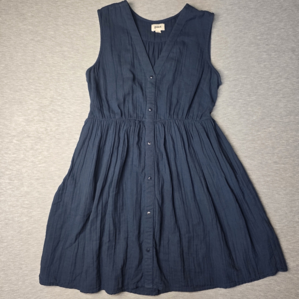 Pact Coastal Beach Blue Sleeveless V-Neck Gauze 100% Cotton Sundress Size Medium
